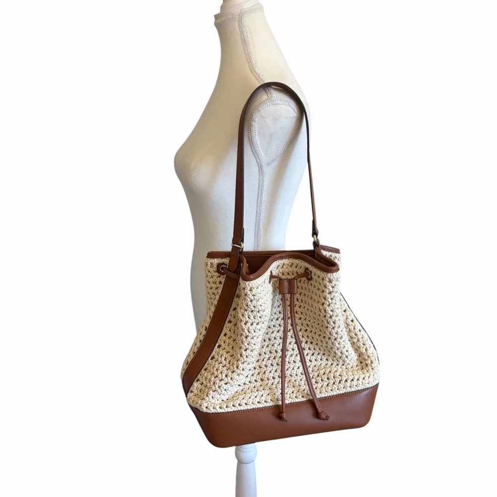 NWOT Tuckernuck Cream Crochet Leather Dakota Bucket Bag - Picture 6 of 11